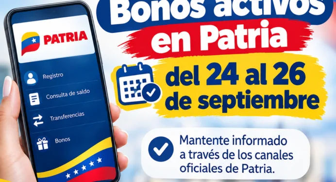 Bonos activos en Patria del 24 al 26 de septiembre: Beneficiarios y montos