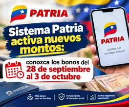 Sistema Patria activa nuevos montos: conozca los bonos del 28 de septiembre al 3 de octubre