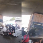 Caos vehicular en la Caracas – La Guaira: Motorizado cayó en plena vía y una gandola se estancó en el puente