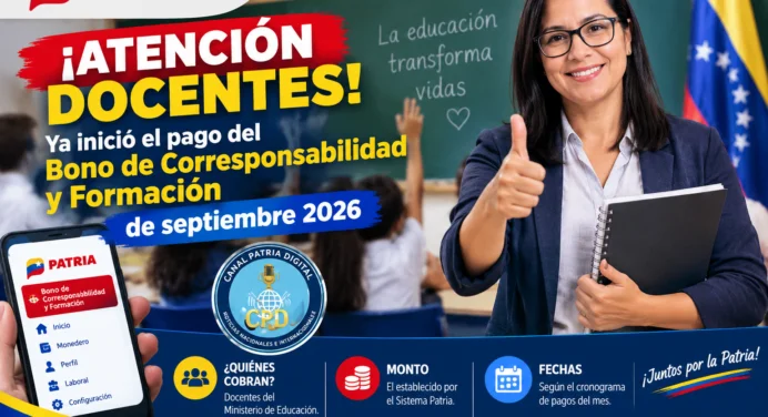 ¡Atención docentes! Ya inició el pago del Bono Corresponsabilidad y Formación Septiembre 2026