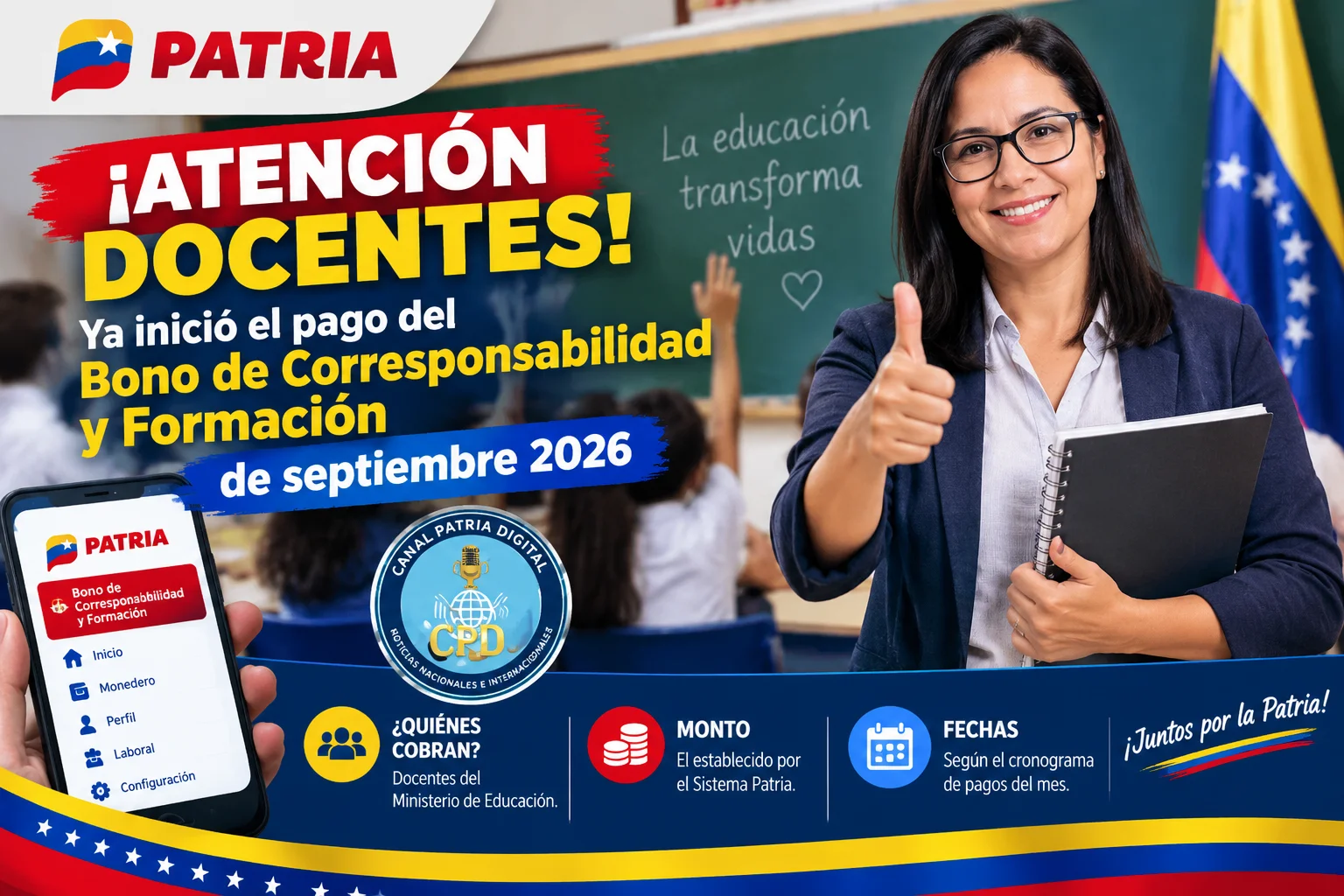 ¡Atención docentes! Ya inició el pago del Bono Corresponsabilidad y Formación de septiembre 2026
