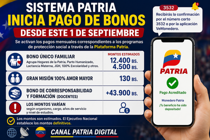 Bonos Patria septiembre 2026 que comienzan a pagarse desde el 1 de septiembre