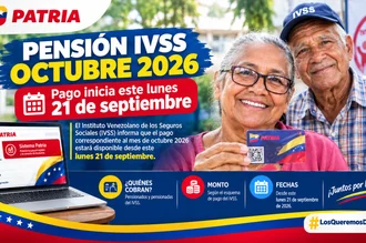 Pensión IVSS octubre 2026: pago este lunes 21 de septiembre