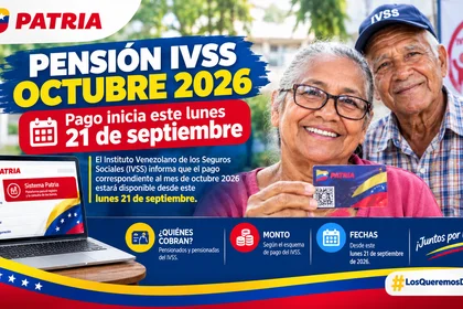 Pensión IVSS octubre 2026: pago este lunes 21 de septiembre