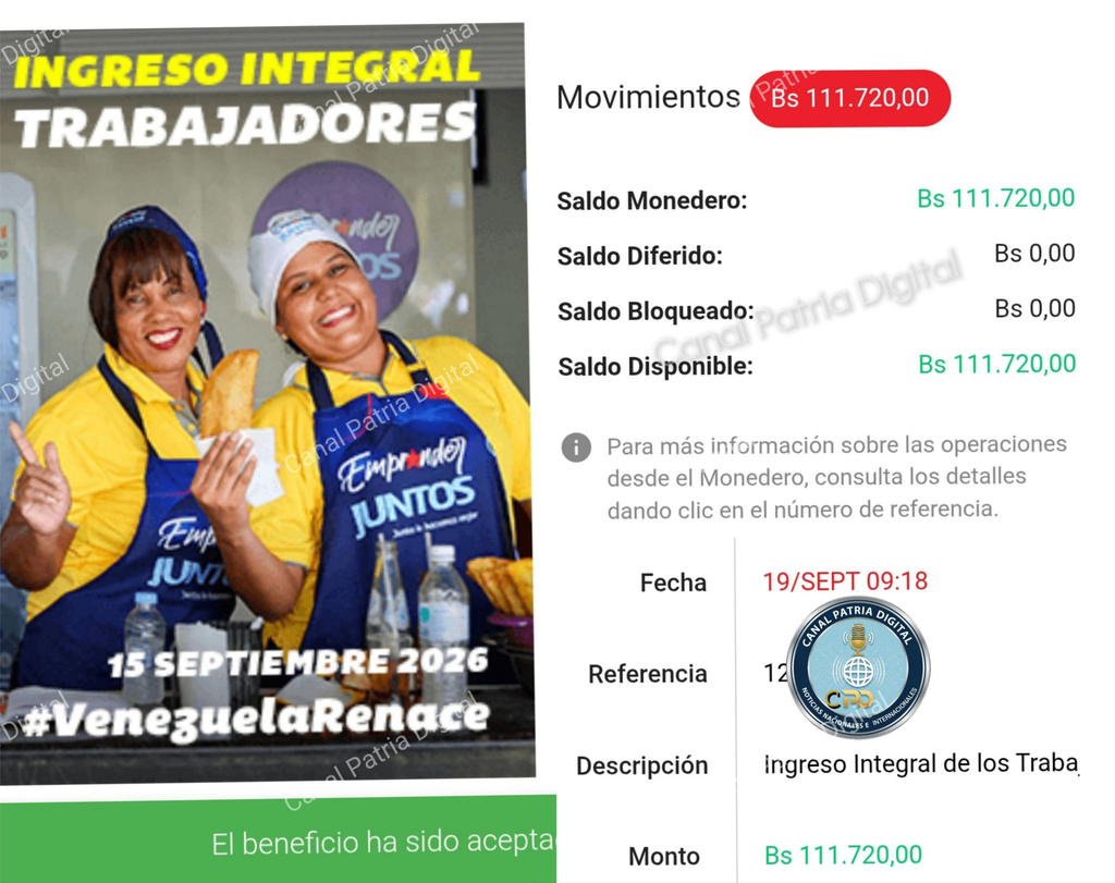 Ingreso Integral jubilados septiembre 2026: pago de Bs. 111.720 por Patria