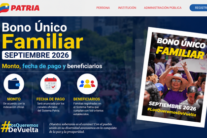 Bono Único Familiar septiembre 2026 pago por Sistema Patria