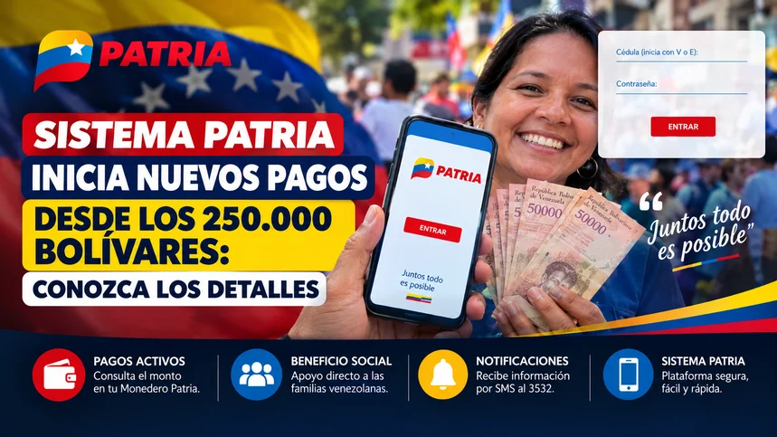 Sistema Patria inicia nuevos pagos desde los 250.000 bolívares: Conozca los detalles
