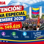Nómina especial septiembre 2026 recibe pago de Bs. 149.625 por Patria
