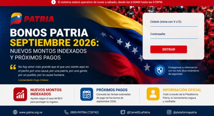 Gobierno pagará Bonos Patria septiembre 2026 con nuevos montos: ¿Cuánto recibirán?