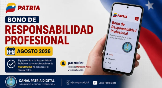 Bono de Responsabilidad Profesional Agosto 2026: Inicia pago por Patria