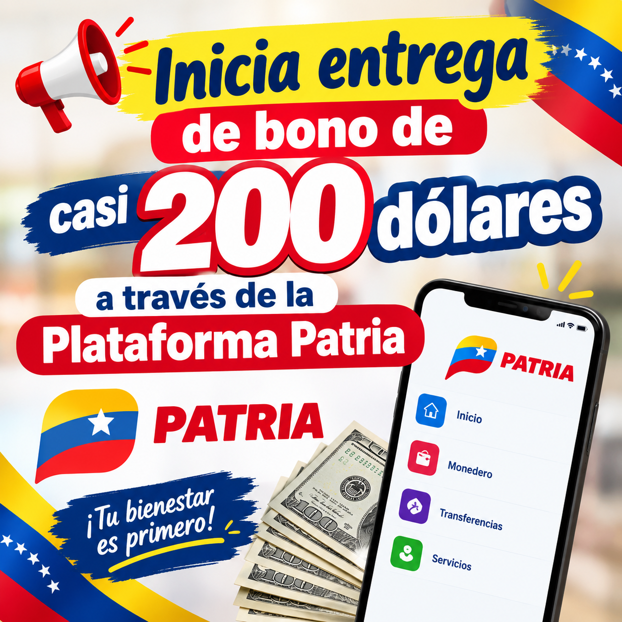 Inicia entrega de bono de casi 200 dólares a través de la Plataforma Patria