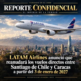 LATAM Airlines anunció que reanudará los vuelos directos entre Santiago de Chile y Caracas a partir del 3 de enero de 2027