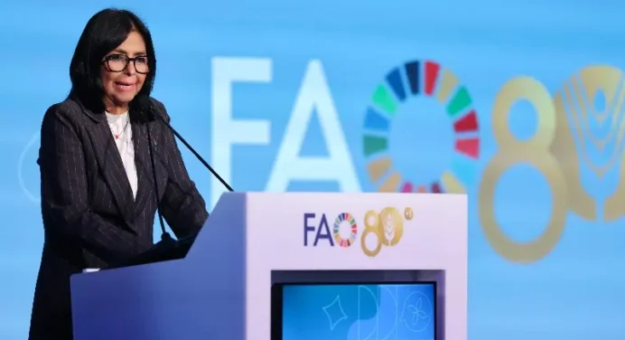 Delcy Rodríguez anuncia en la FAO nueva ley alimentaria para fortalecer la producción nacional