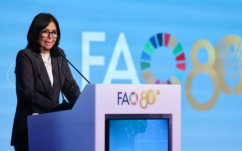 Delcy Rodríguez anuncia en la FAO nueva ley alimentaria para fortalecer la producción nacional