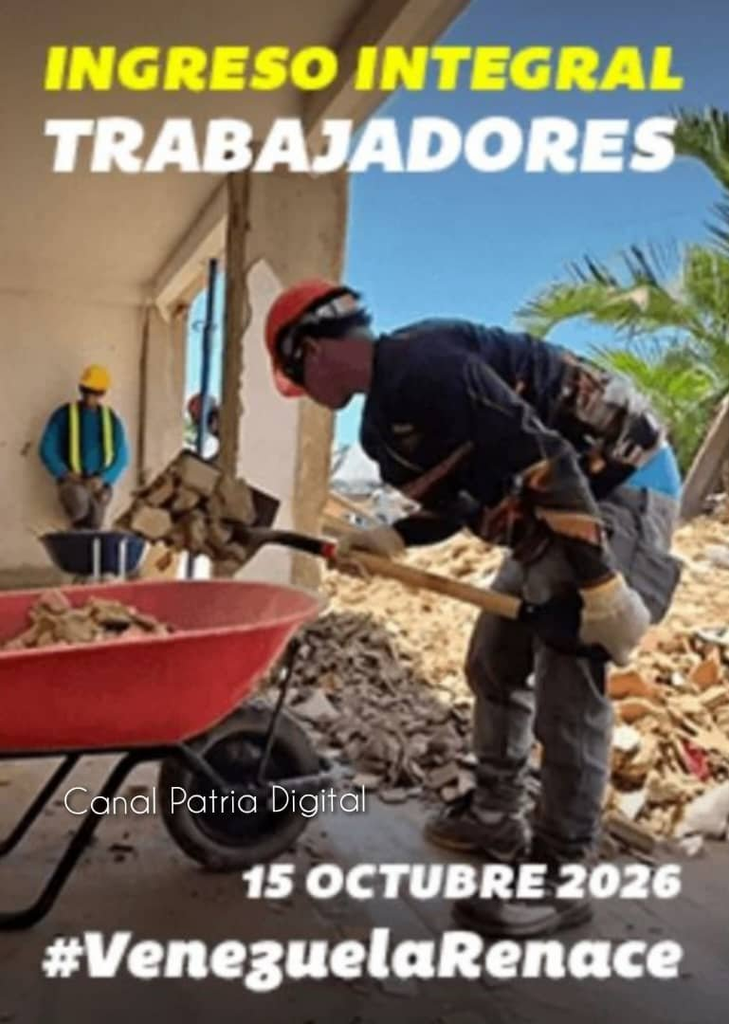 Inicia el pago del Ingreso Integral de los trabajadores octubre 2026, a través de la Plataforma Patria para los trabajadores de la administración pública