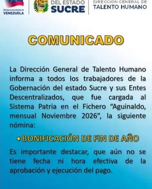 Sistema Patria inicia la carga del aguinaldo para trabajadores públicos