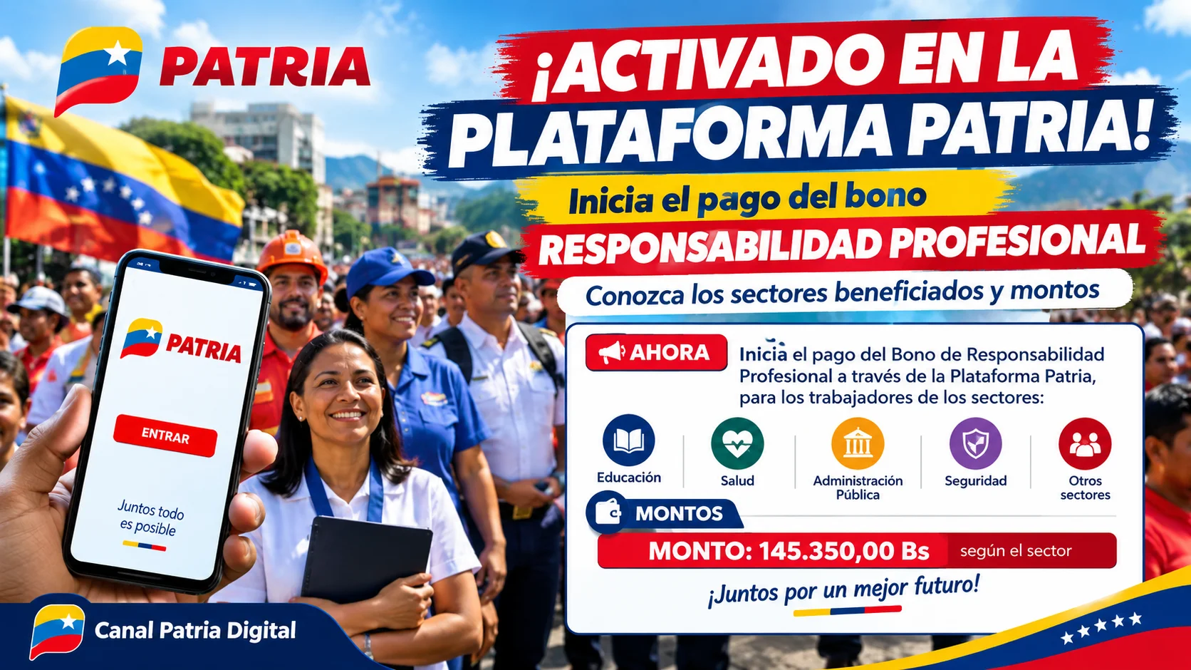 ¡ACTIVADO EN PATRIA! Inicia el pago del Bono Responsabilidad Profesional: Conozca los sectores beneficiados y montos