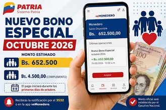 Patria activa Nuevo Bono Especial Octubre 2026: ¿Quiénes reciben los Bs. 652.500?